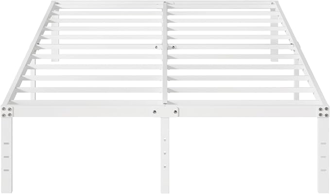 16 Inch White Queen Bed Frame No Box Spring Required, Metal Platform Queen Size - Image 8
