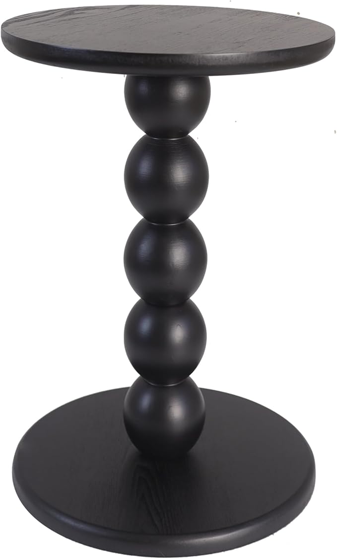 Round Wooden Side Table with Stacked Ball Pedestal Base, Accent Nightstand - Image 4