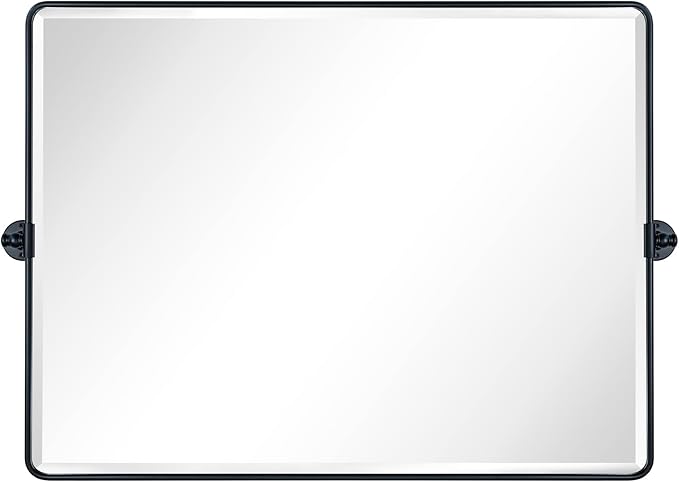 TEHOME 40x30'' Pivoting Bathroom Vanity Mirror Large Matt Black Metal Framed by TEHOME