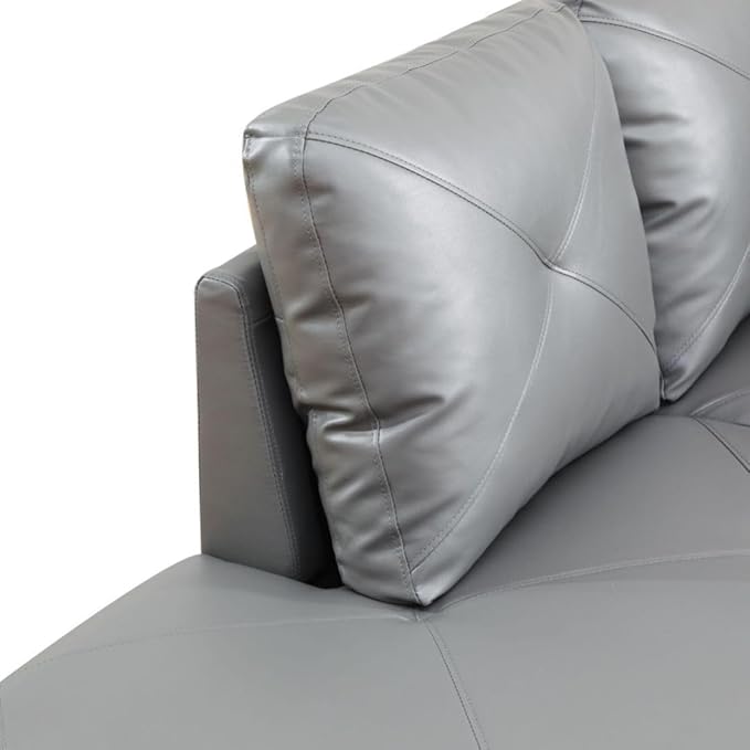 Dark Grey L-Shaped 3-Piece Faux Leather Sofa - Image 4