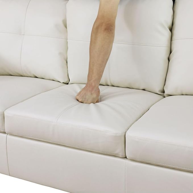 White L-Shaped 3-Piece Faux Leather Sofa - Image 4