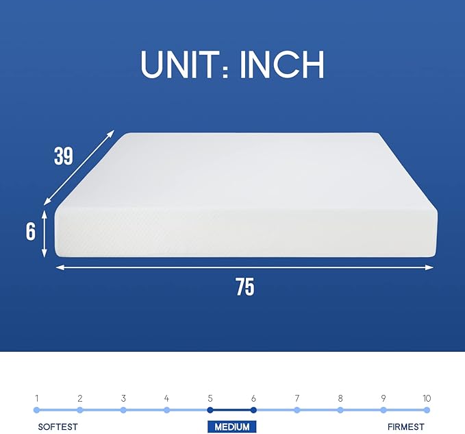 FDW | 6 Inch Twin Mattress | Medium Firm | Gel Memory Foam Mattress | White | - Image 2