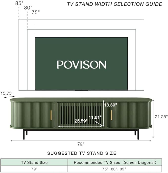 POVISON Fully-Assembled Modern Green TV Stand - Image 4