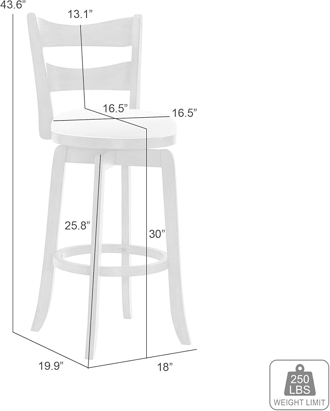 Armen Living Blair 30 in. Matte White Bar Height Rubberwood Swivel Barstool - Image 8