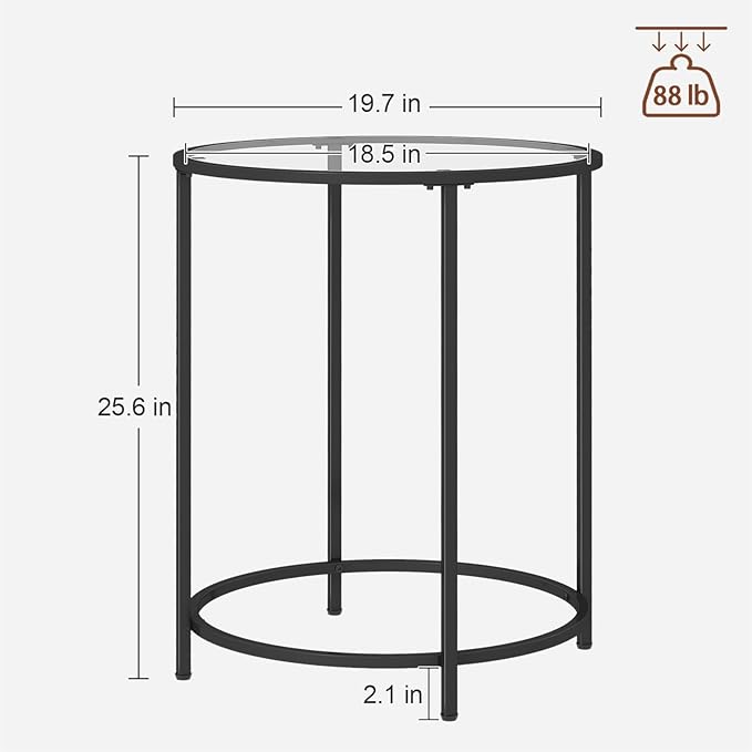 19.7’’ Round Glass End Table, Round Bedside Table - Image 3
