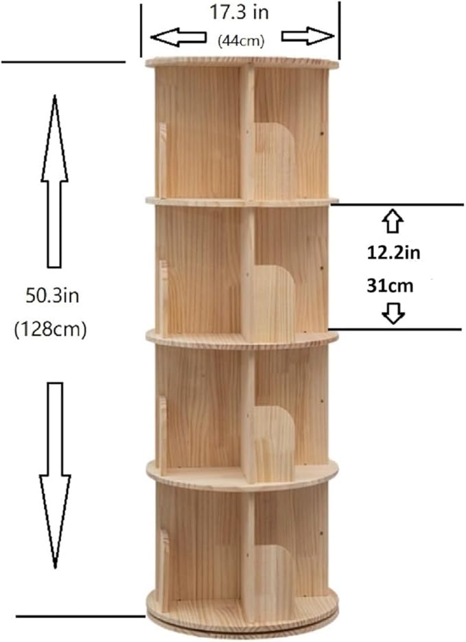 Heehee Rotating Wooden Bookshelf 360 Display 4 Tier Floor Standing Bookcase - Image 2