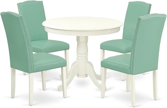 East West Furniture ANEN5-LWH-57 5 Piece Dining Room Table Set Includes a Round by EastWestFurniture