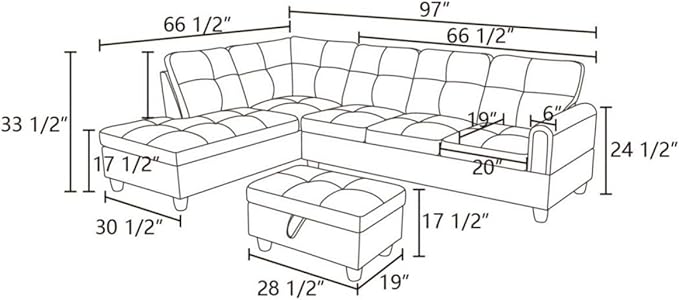 Dark Grey L-Shaped 3-Piece Faux Leather Sofa - Image 2