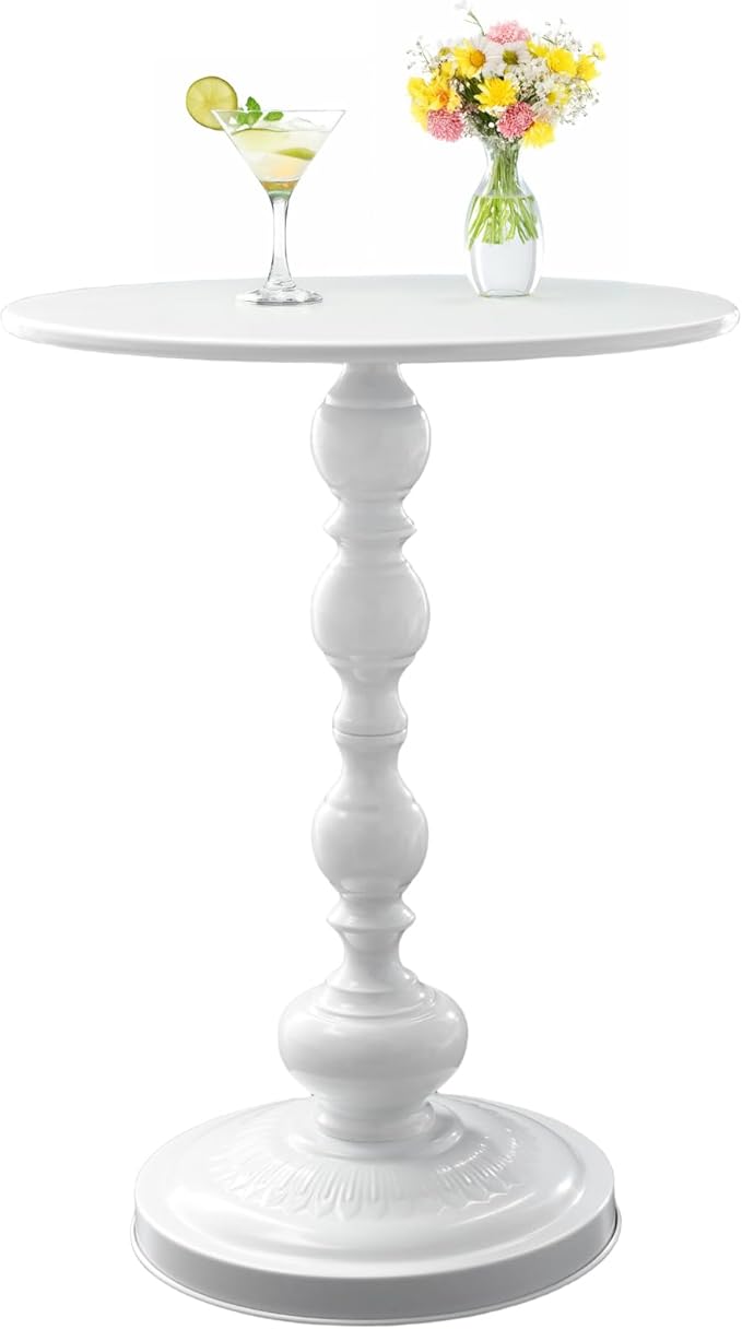 Benkyo White Round End Side Table Modern Metal Pedestal Spindle Side Tables by Benkyo
