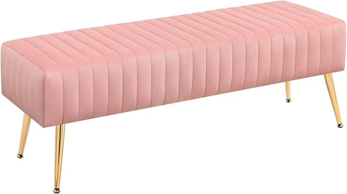 Furniliving 44 Inch Velvet Bench, Upholstered Tufted Striped Fabric Bedroom by FurnilivingFurnitureforHome