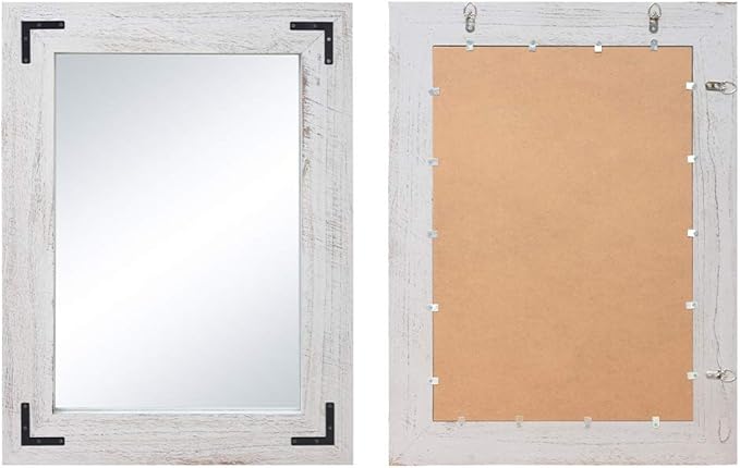 YOSHOOT Rustic Wooden Framed Wall Mirror, Natural Wood Bathroom Vanity Mirror - Image 2
