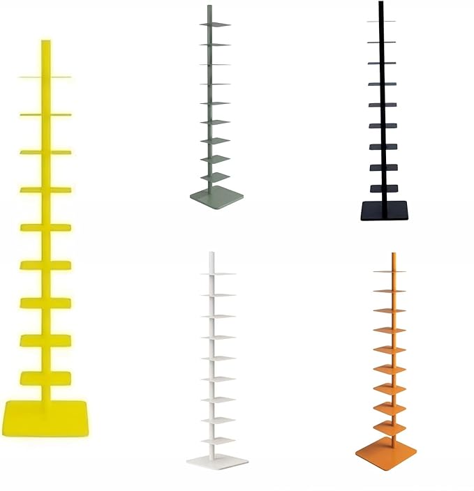 9-Tier Spine Bookshelf Metal Bookcase 5 Colors Vertical Bookshelf Tower by Unknown