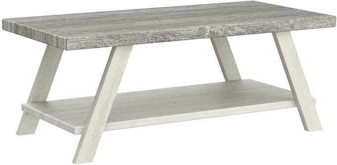 Roundhill Furniture Athens Contemporary Wood Shelf Coffee Table, Weathered Gray - Image 3