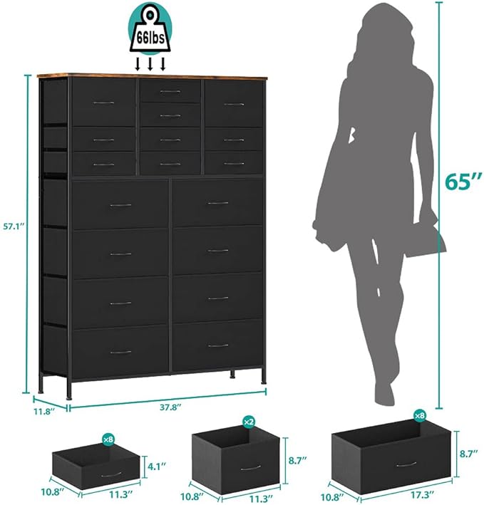Dresser for Bedroom with 18 Drawers, Tall Fabric Storage Dresser, Chest of - Image 3