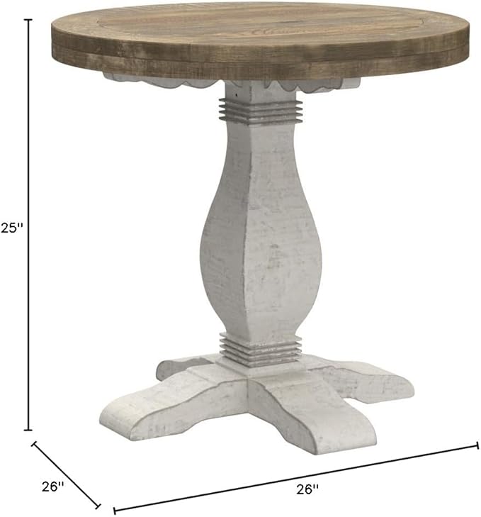Napa Solid Wood Farmhouse Rustic Reclaimed Natural and White Stain Round End - Image 3