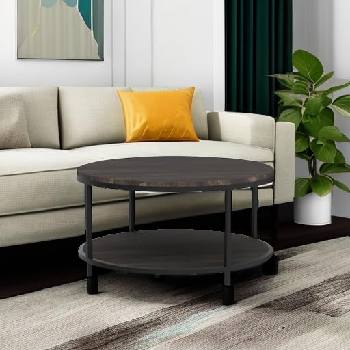 NSdirect 36 inches Round Coffee Table, Rustic Wooden Surface Top & Sturdy Metal - Image 6