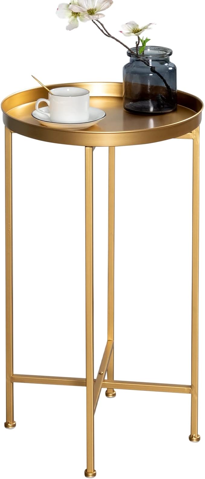 HollyHOME Small Round Metal Waterproof End Table, Accent Indoor&Outdoor Side by HollyHOME