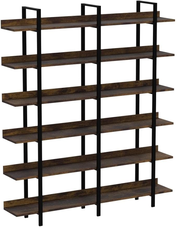 FRAPOW 83Inch Industrial Bookshelf and Bookcase, Double Wide 6 Tier Large - Image 4