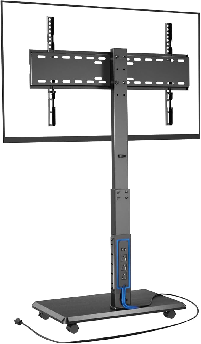 Rolling TV Stand with Power Outlet, Mobile TV Stand by Afaloona
