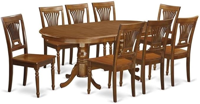 East West Furniture PLAI9-SBR-W 9 Piece Dining Room Table Set Includes an Oval by EastWestFurniture