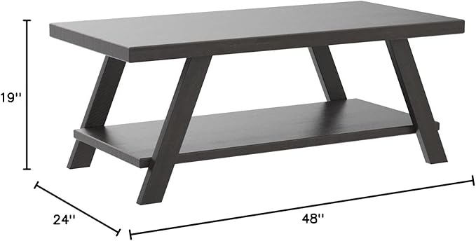 Roundhill Furniture Athens Contemporary Wood Shelf Coffee Table, Weathered - Image 2