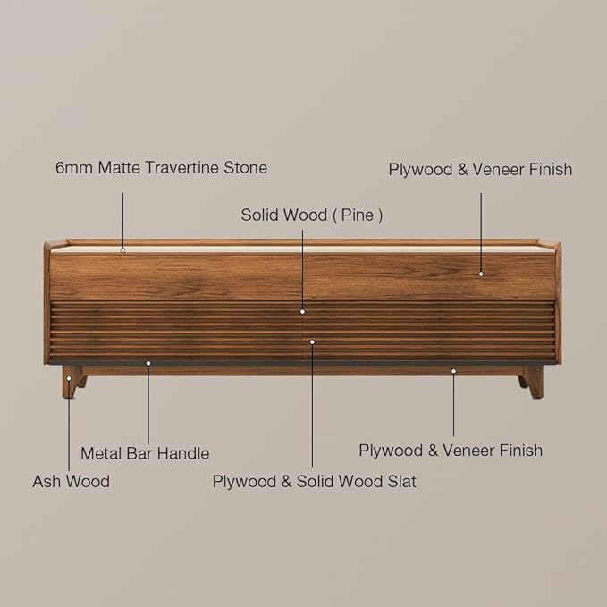 POVISON Fully-Assembled Mid Century Glossy Sintered Stone Tabletop TV Stand - Image 7