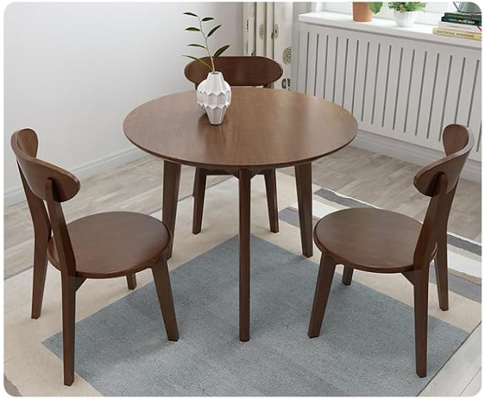 Rustic Round 3 Legs Casual Dining Table, Dark Brown Rubberwood Coffee Table End - Image 6