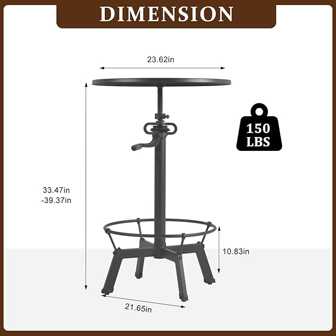LOKKHAN Industrial Bar Table-33.5-39.4 Inch Tall-Adjustable Bar Height Pub - Image 2