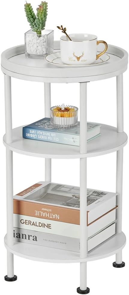 Small Round End Table with Charging Station, 3-Tier Accent Couch Beside Table by Zexvida