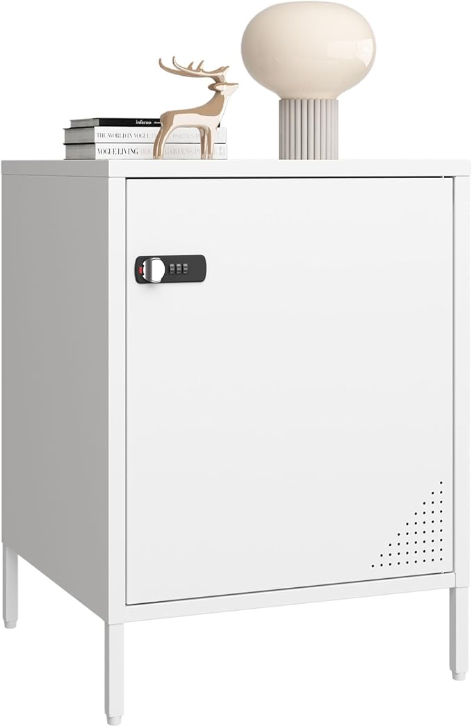 Metal Locker End Table Single Door Nightstand Lockable Bedside Table Storage by Steehoom