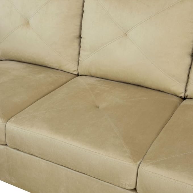 Beige L-Shaped 3-Piece Microfiber Sofa - Image 4