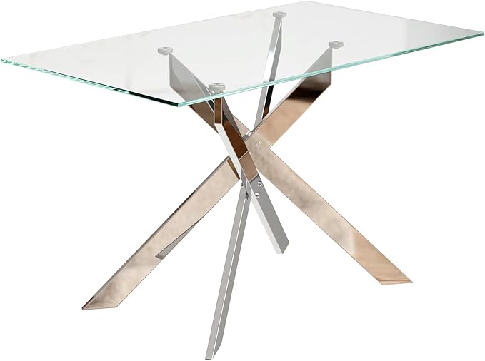 Dining Table for 4 Modern 47.2" Rectangular Glass Dining Table Kitchen & Dining - Image 3