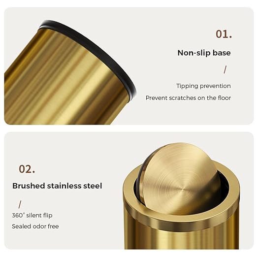 15L/4GAL Gold Bathroom Trash Can, Small Waste Basket - Image 4