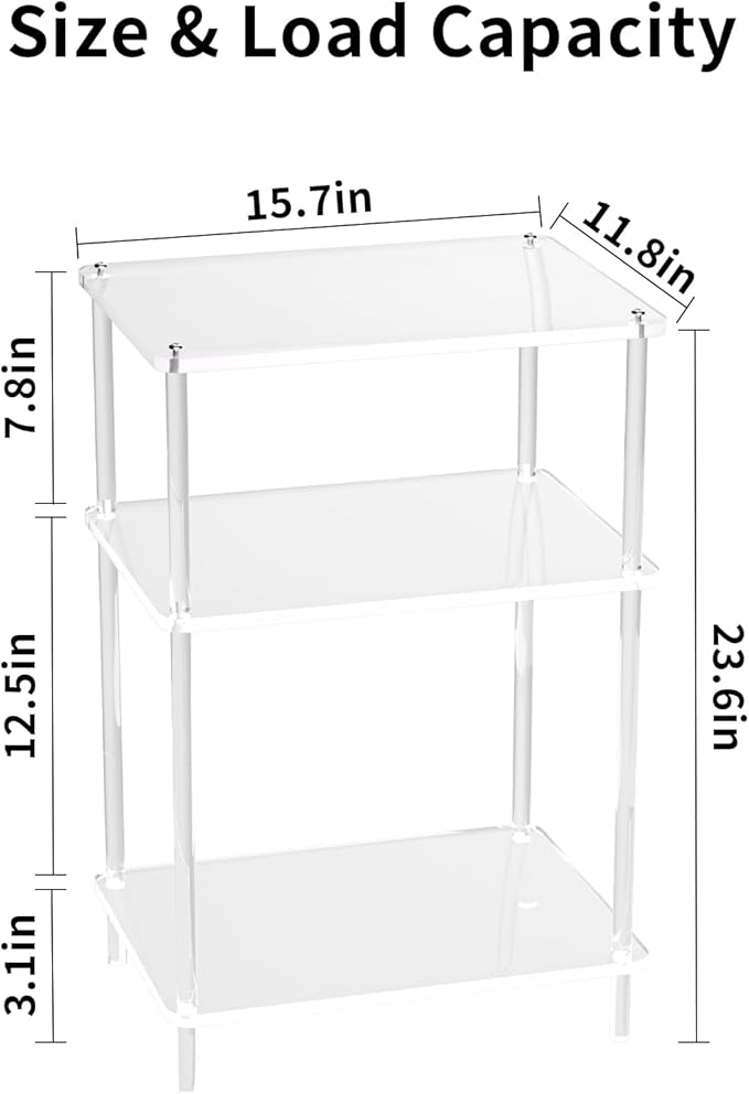Acrylic Side Tables with 3 Shelve, Bedside Table Clear Nightstand - Image 2