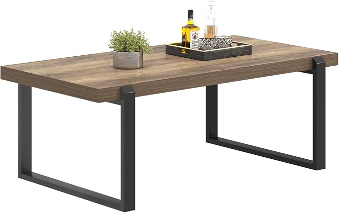 FOLUBAN Coffee Table, Modern Rustic Wood and Metal Center Table, Industrial - Image 8