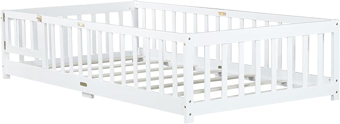 Twin Floor Bed with Slats and Center Support Bar, Wood Montessori Floor Bed - Image 8