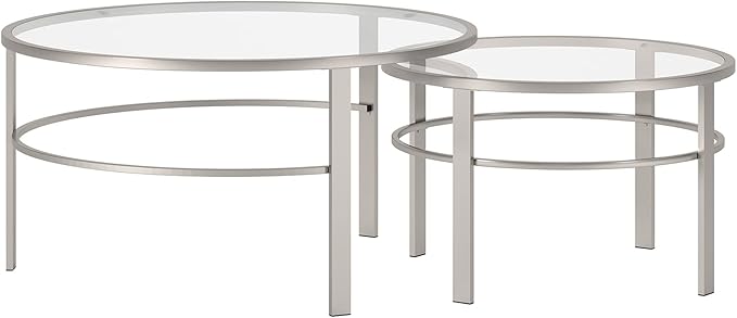 Henn&Hart Round Nested Coffee Table in Satin Nickel, Modern coffee tables - Image 4