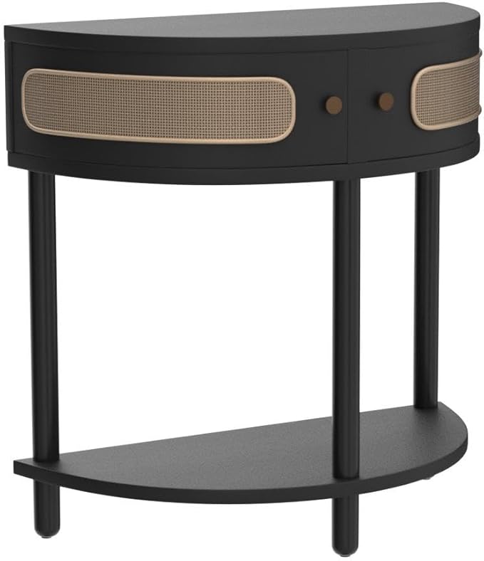 Entryway Table Rattan Half-Moon Console - Image 5