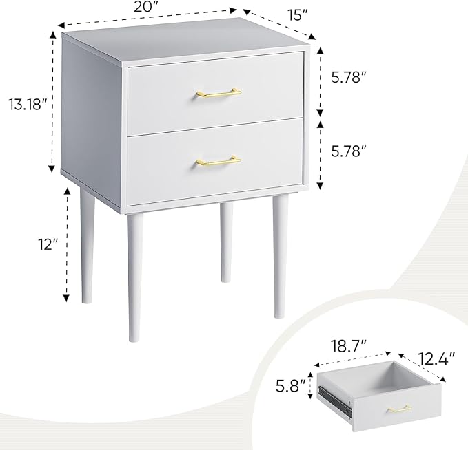 Smart FENDE 26 inch Tall White Nightstand - Image 2