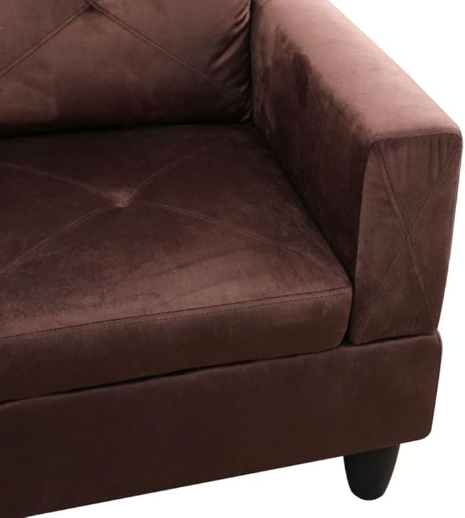 Brown L-Shaped 3-Piece Microfiber Sofa - Image 6