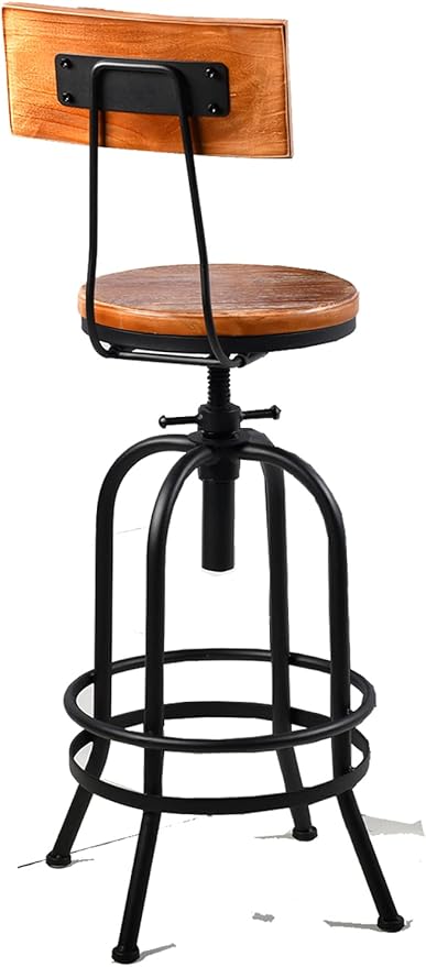 Diwhy Industrial Bar Stool-26-32 Inch Adjustable Swivel Metal Wood Seat Stool - Image 6