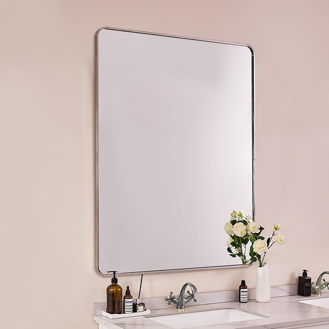 ANDY STAR 30x48 Inch Brushed Nickel Bathroom Mirror, Rounded Corner Brushed by ANDYSTAR