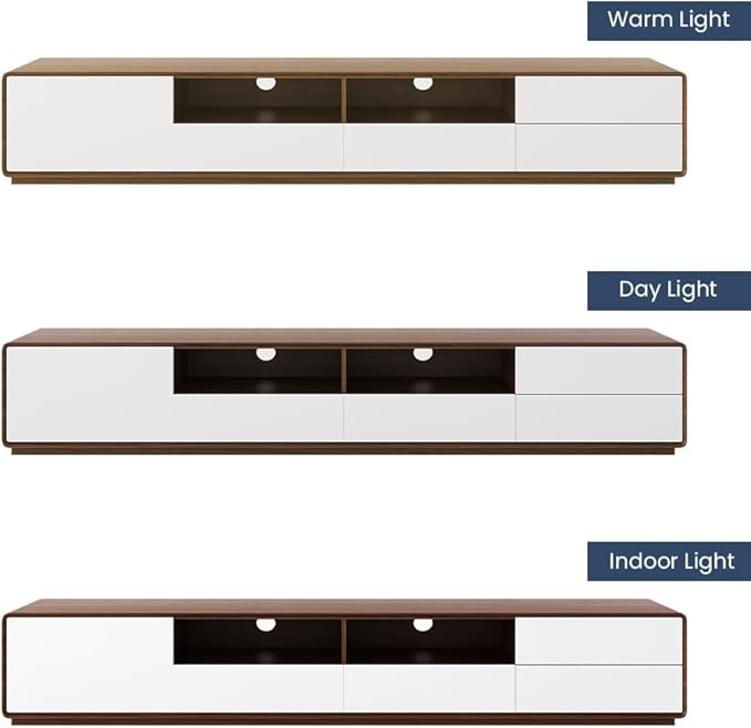 POVISON Modern Wood White TV Stand 78", Fully-Assembled Open Storage Cabinet - Image 3
