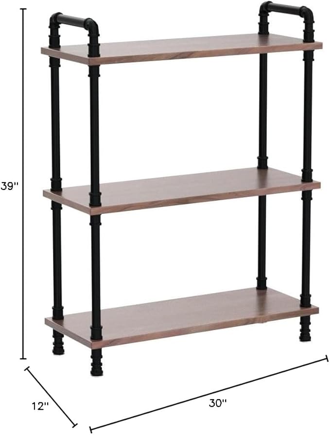 Industrial Bookshelf, 3 Tier Pipe Shelving, Industrial Pipe Shelf - Image 2