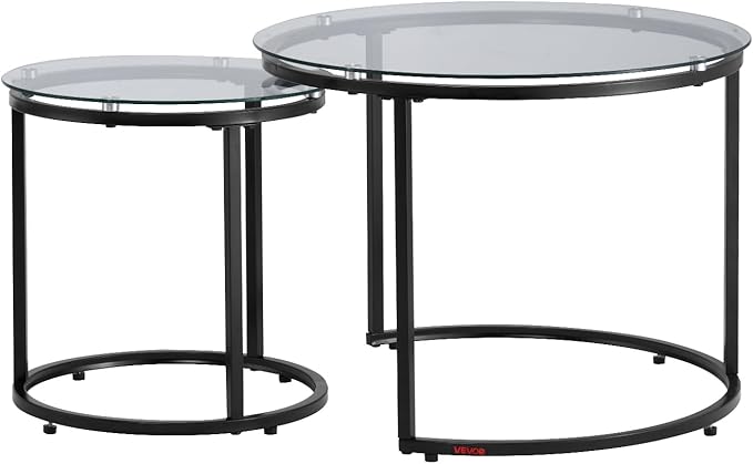 VEVOR Nesting Tables, Glass Coffee Table Set of 2, 23.6 inch Round Coffee Table - Image 9