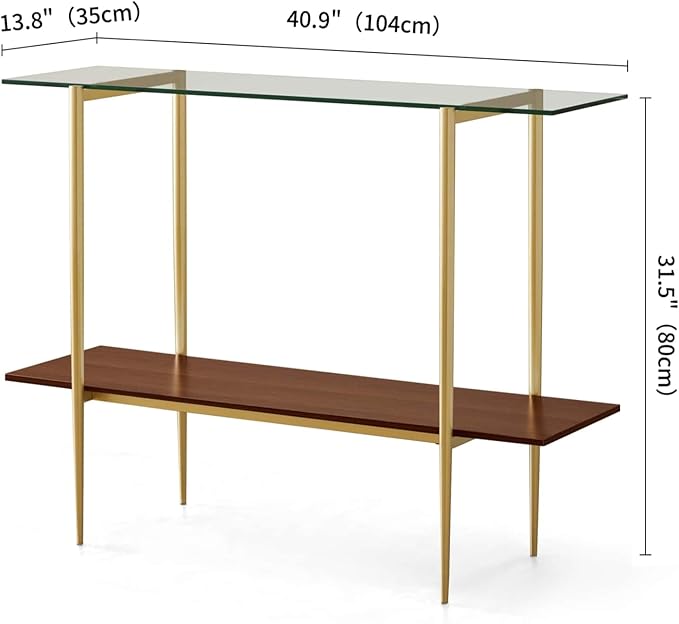 Glass Console Table for Living Room, Foyer & Entrance, 2-Tiers Mid-Century - Image 2
