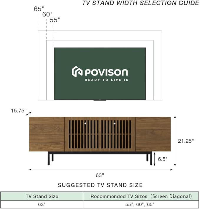 POVISON Full Assembled Mid-Century Modern TV Stand - Image 4