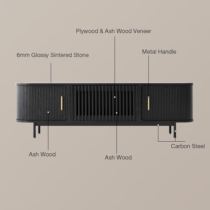 POVISON Sliding Tambour Door TV Stand, Mid Century Modern Sintered Stone TV - Image 6