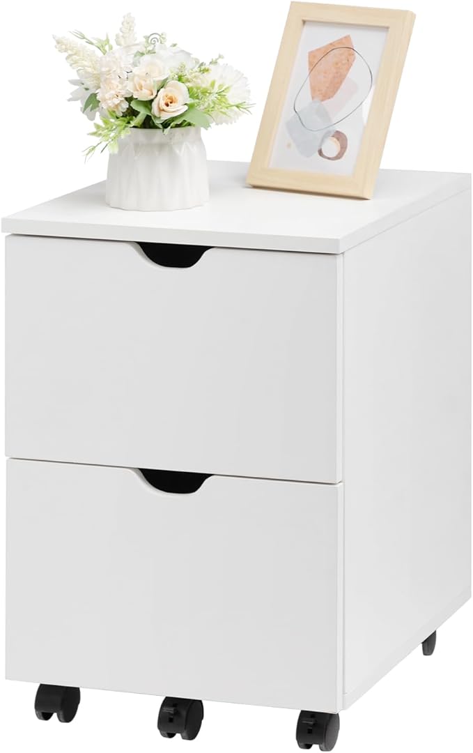 HollyHOME Under Desk Cabinet, Deep 2-Drawer Mobile Wood Cabinet, Storage Drawer by HollyHOME