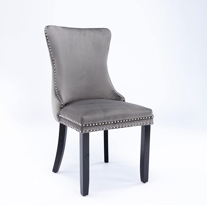 PacknWood Acosure Set of 2 Velvet Upholstered Wing-Back Dining Chair - Image 5